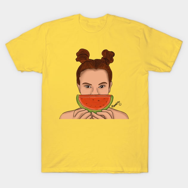 GIRL EATING WATERMELON / T-Shirt by caffeineandpeace
